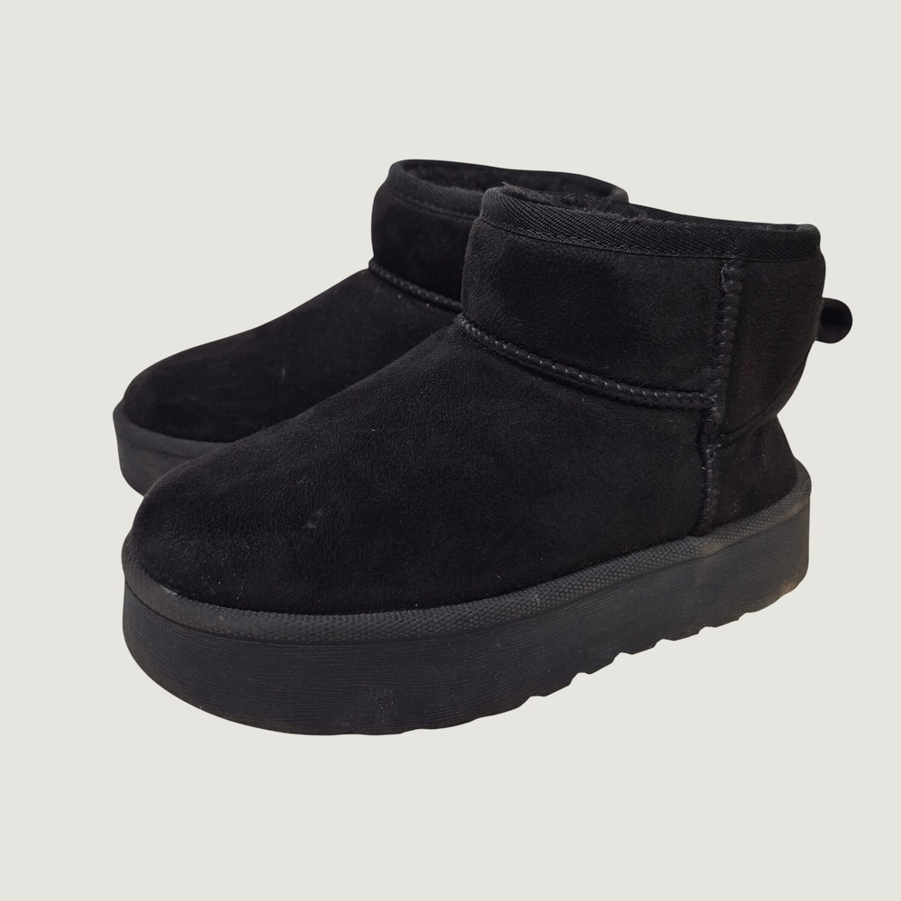 Hotcakes Platform Boots Kids 1M Black Faux Suede Mini Winter Casual 37263/RAISED